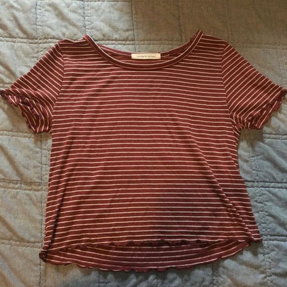 Caution To The Wind Tops - DONATING Striped crinkle sleeve crop top